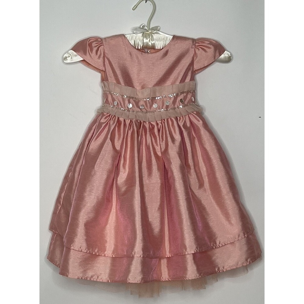 Bettina Designer Boutique Girls 4T Peach Dress Peekaboo Crinoline Church Party